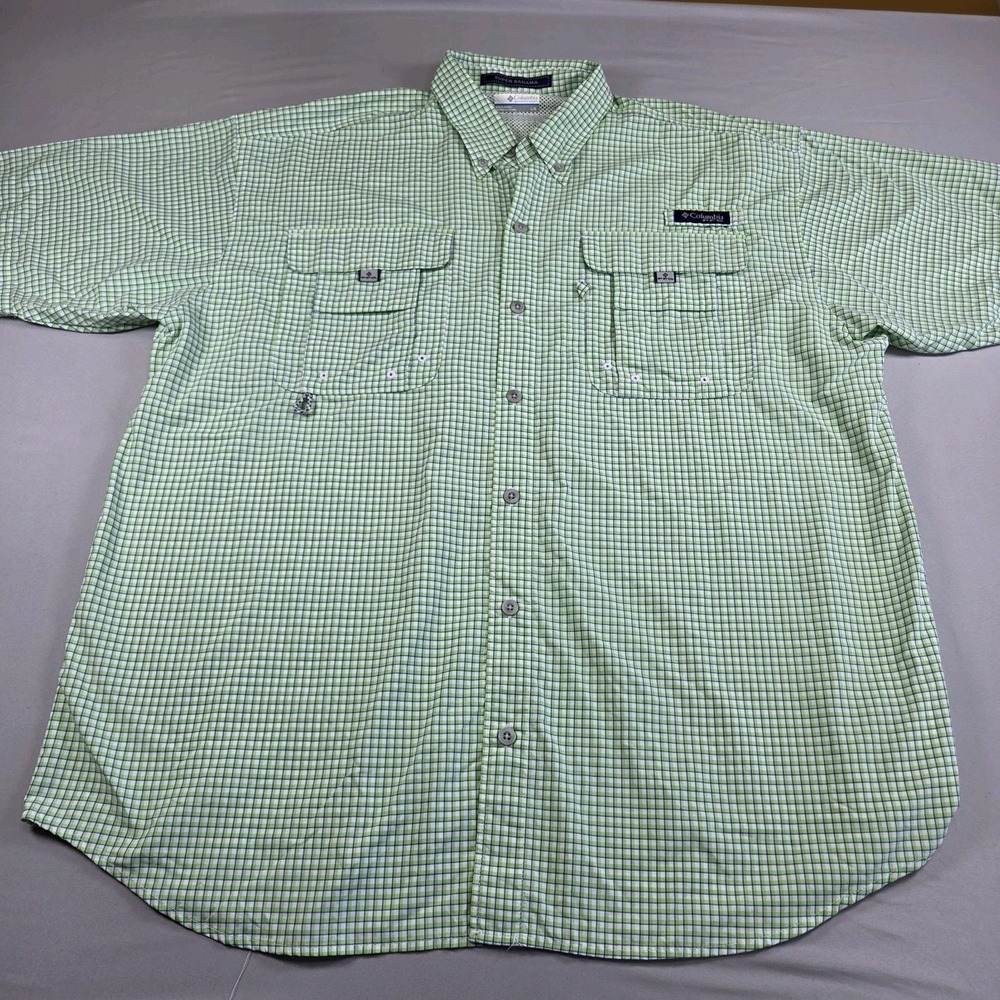 Columbia PFG Super Bahama Plaid Performance Vented Fishing Shirt Mens Large